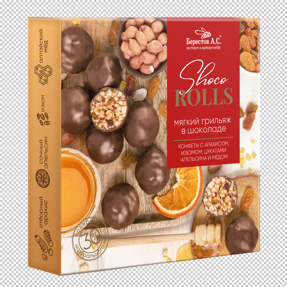  Берестов Shoco Rolls конфеты с арахисом, изюмом, цукатами апельсина и медом,  135г в Алатыре